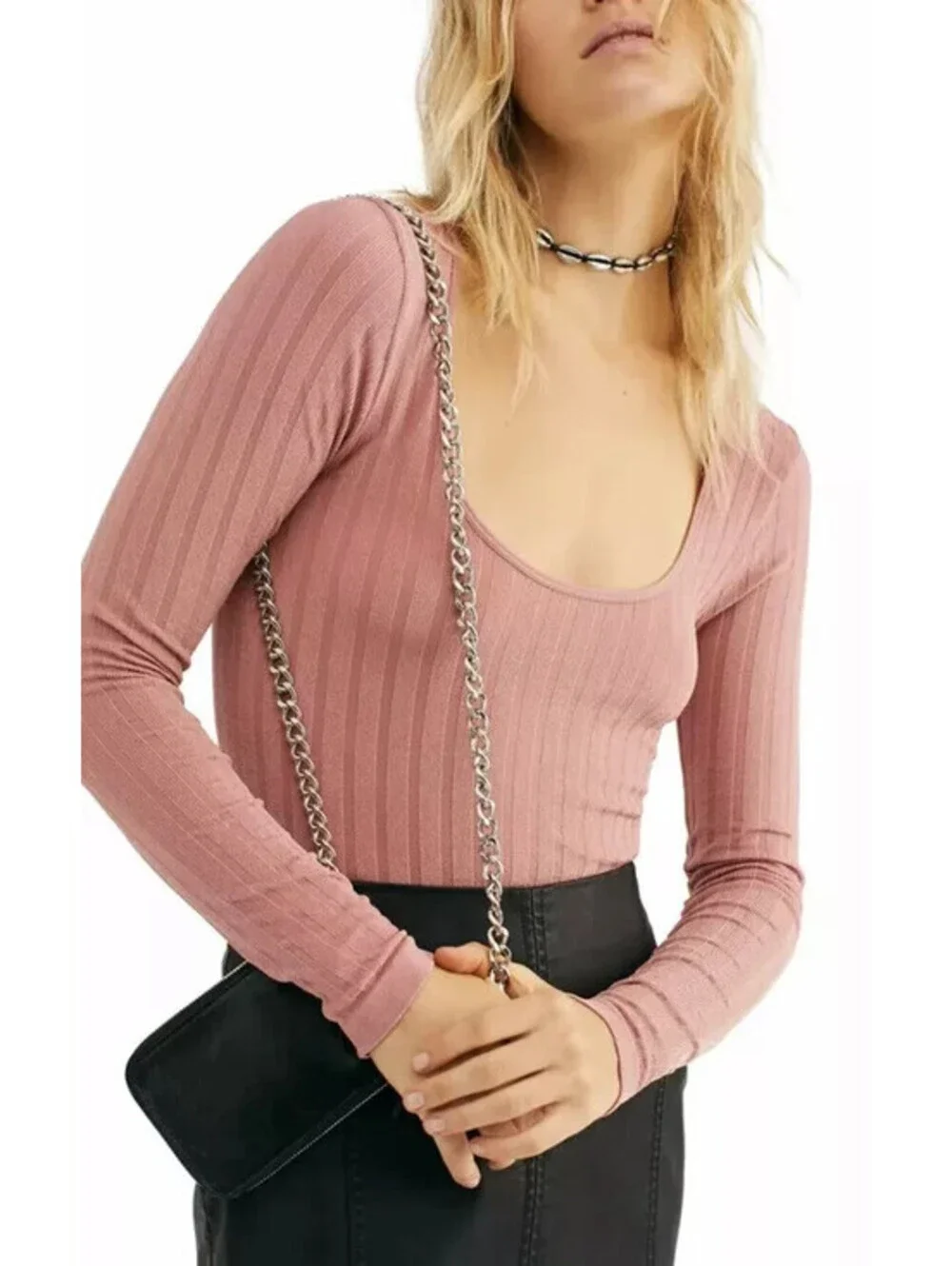 FREE PEOPLE intimately Coral Long Sleeve Scoop Neck Evening Top Size M\L NWT